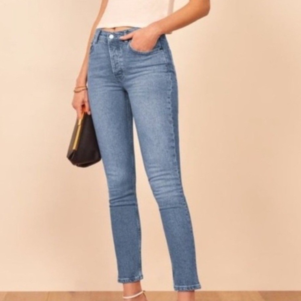 Reformation Serena High Skinny Jean Maya Wash Blue Denim Sz 26